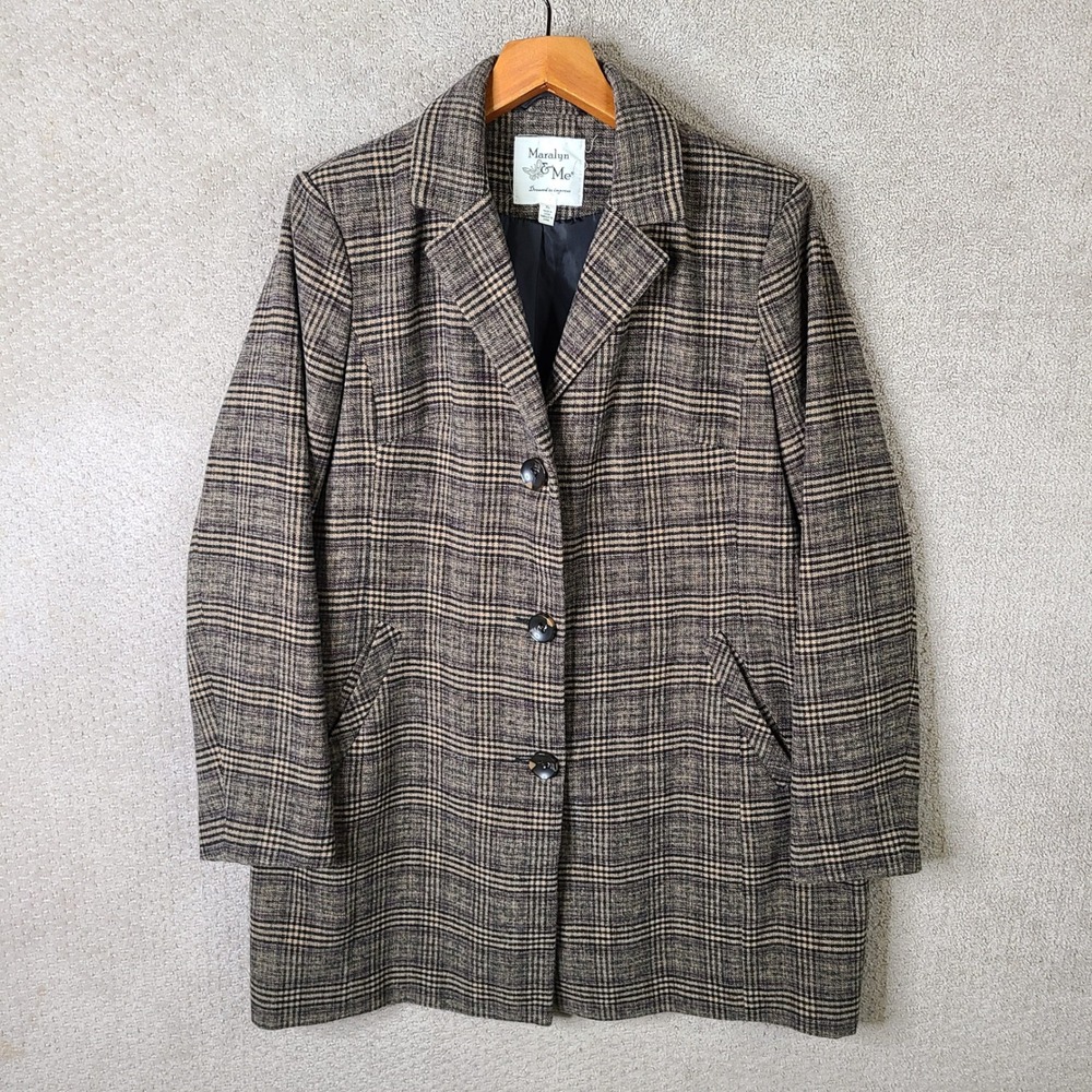 Maralyn & Me Jacket Womens XL Brown Plaid Blazer Overcoat Wool Blend Casual